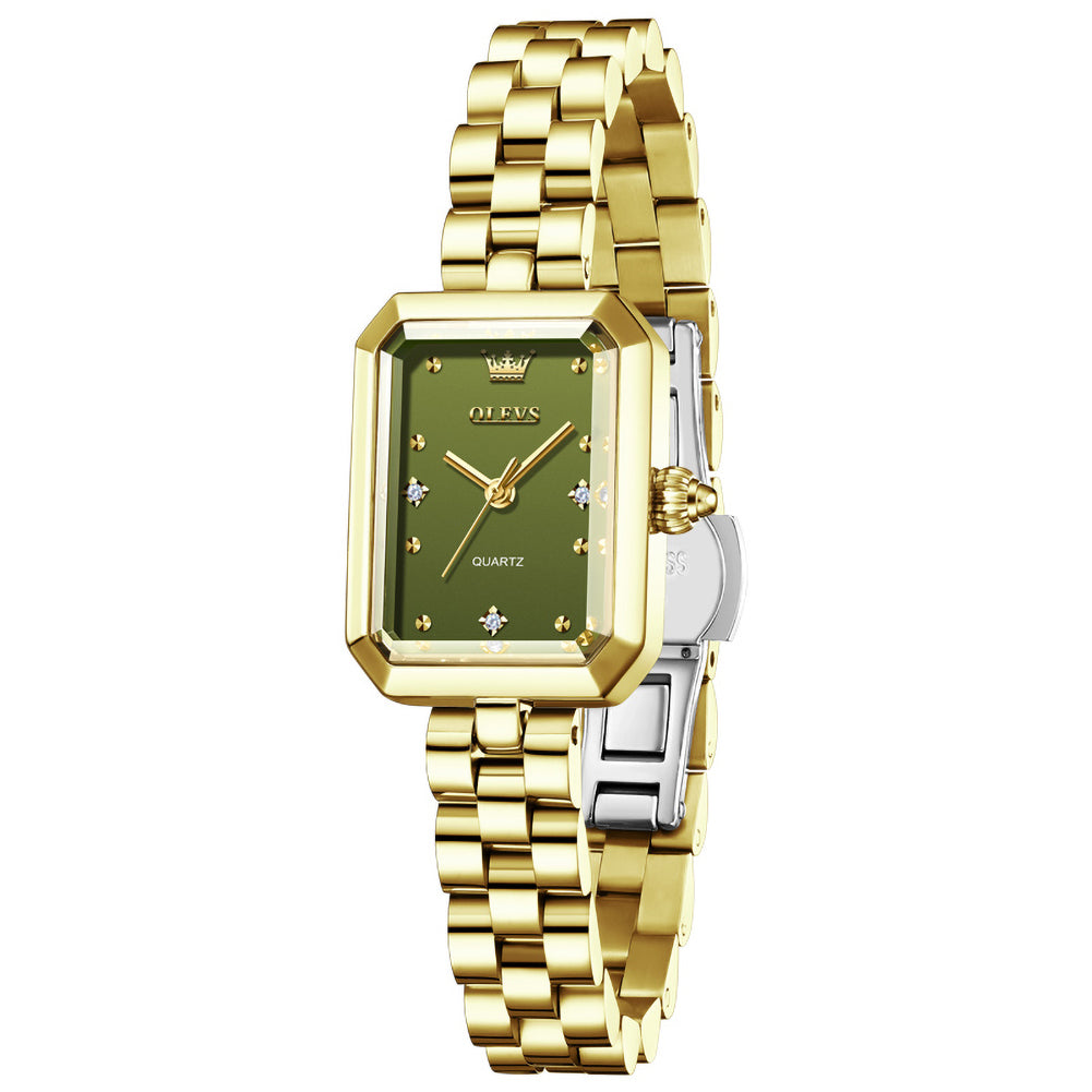 OLEVS 5690 rectangular quartz watch for women in Gold Green