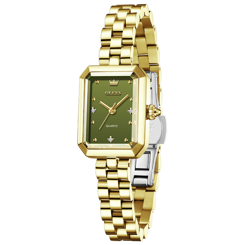 OLEVS 5690 rectangular quartz watch for women in Gold Green