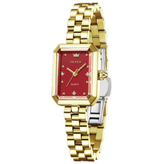 OLEVS 5690 rectangular quartz watch for women in Gold Red
