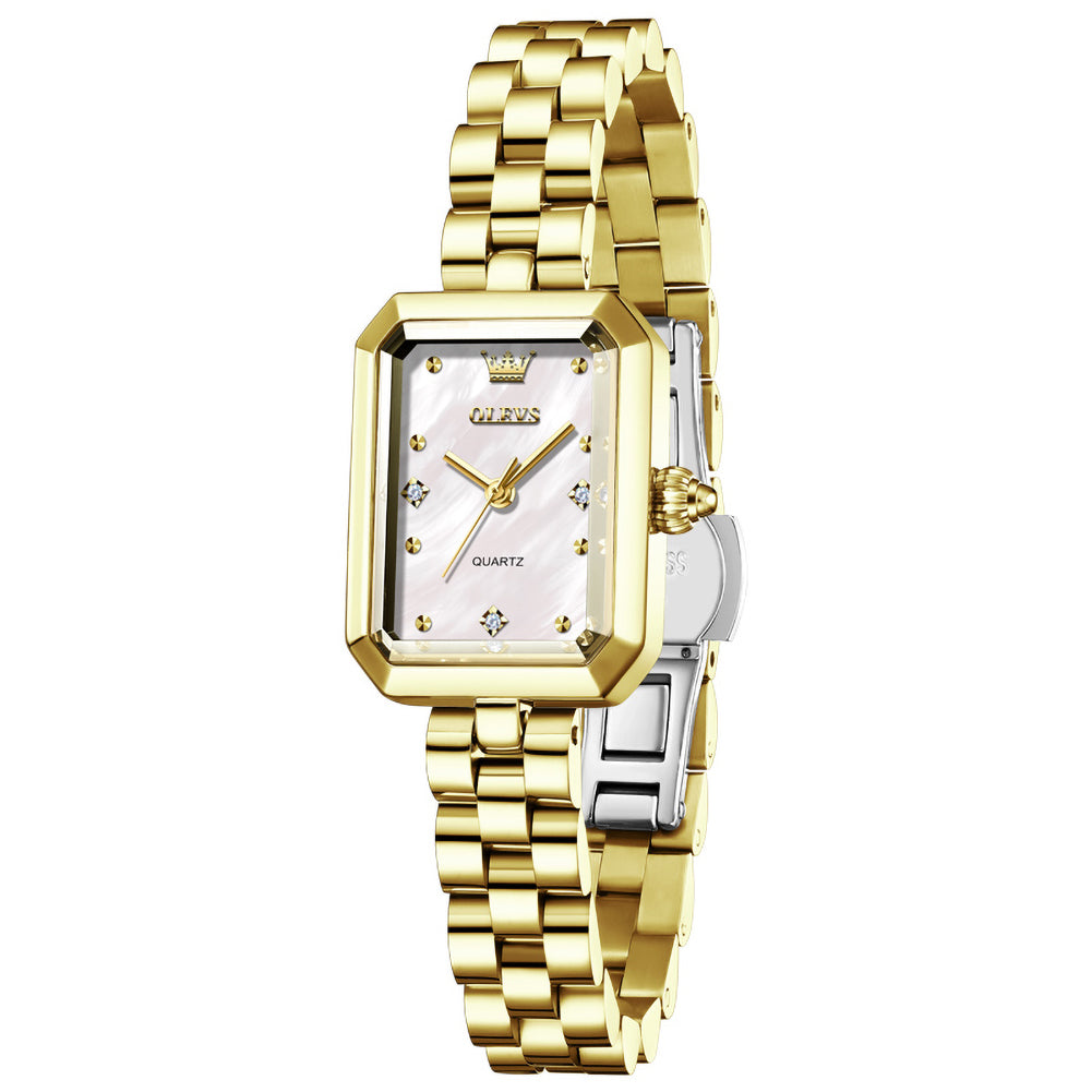 OLEVS 5690 rectangular quartz watch for women in Gold White