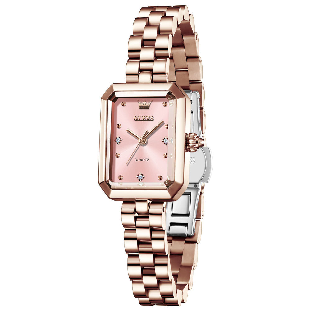 OLEVS 5690 rectangular quartz watch for women in Rose Gold Pink