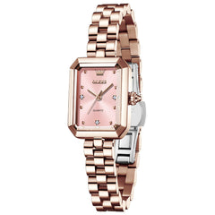 OLEVS 5690 rectangular quartz watch for women in Rose Gold Pink