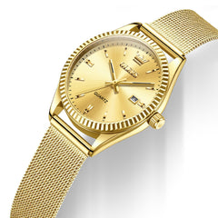 OLEVS 5692 Gold dial and fluted bezel closeup