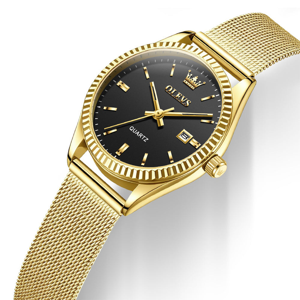OLEVS 5692 Black dial and date window closeup