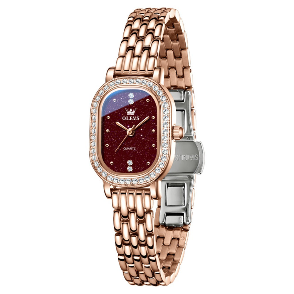OLEVS 5697 Stainless Steel Rose Gold Red front