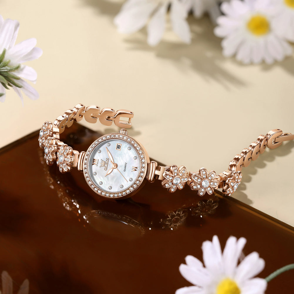 OLEVS 5699 rose gold white watch with floral styling