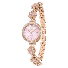OLEVS 5699 rose gold pink floral bracelet watch front view