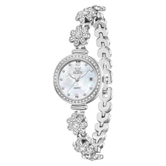 OLEVS 5699 silver white floral bracelet watch front view