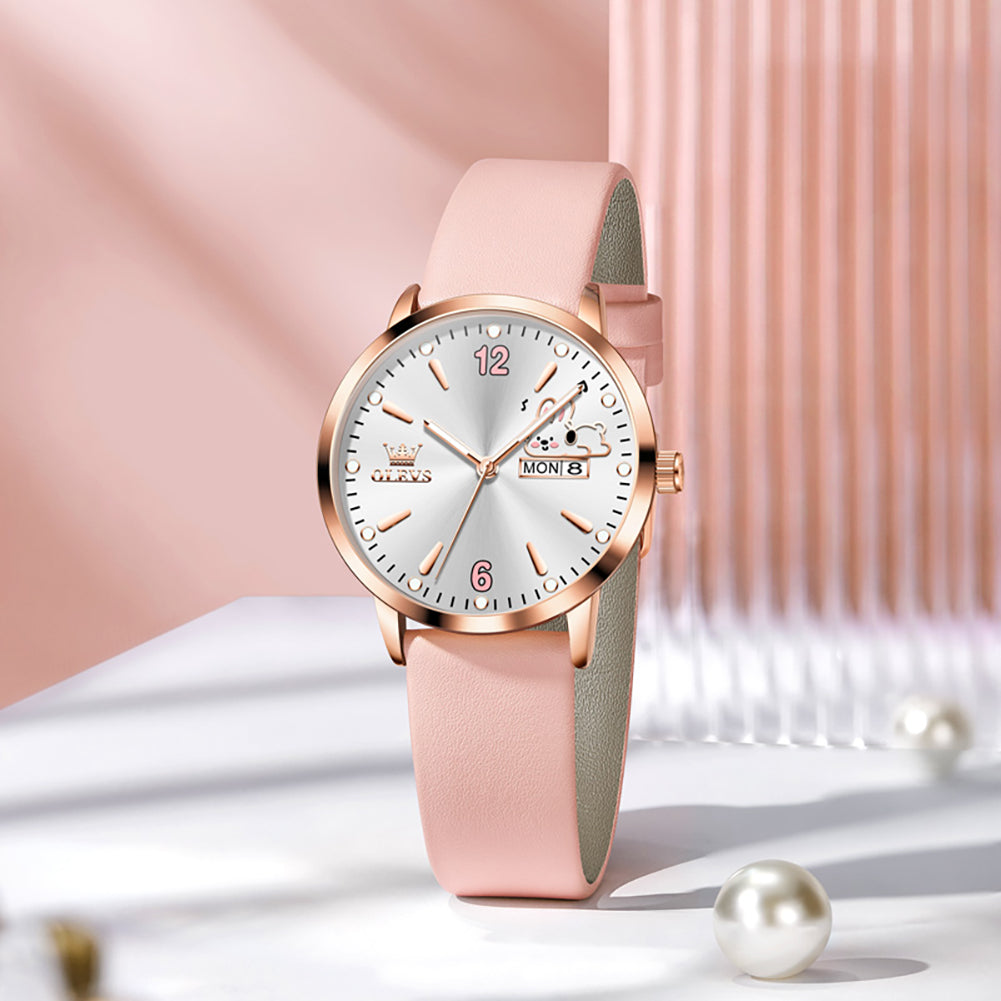 OLEVS 5700 bunny day date quartz watch view 12