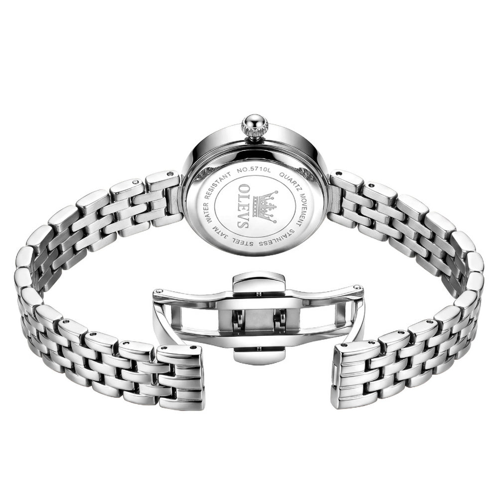 OLEVS 5710 silver case back and butterfly clasp