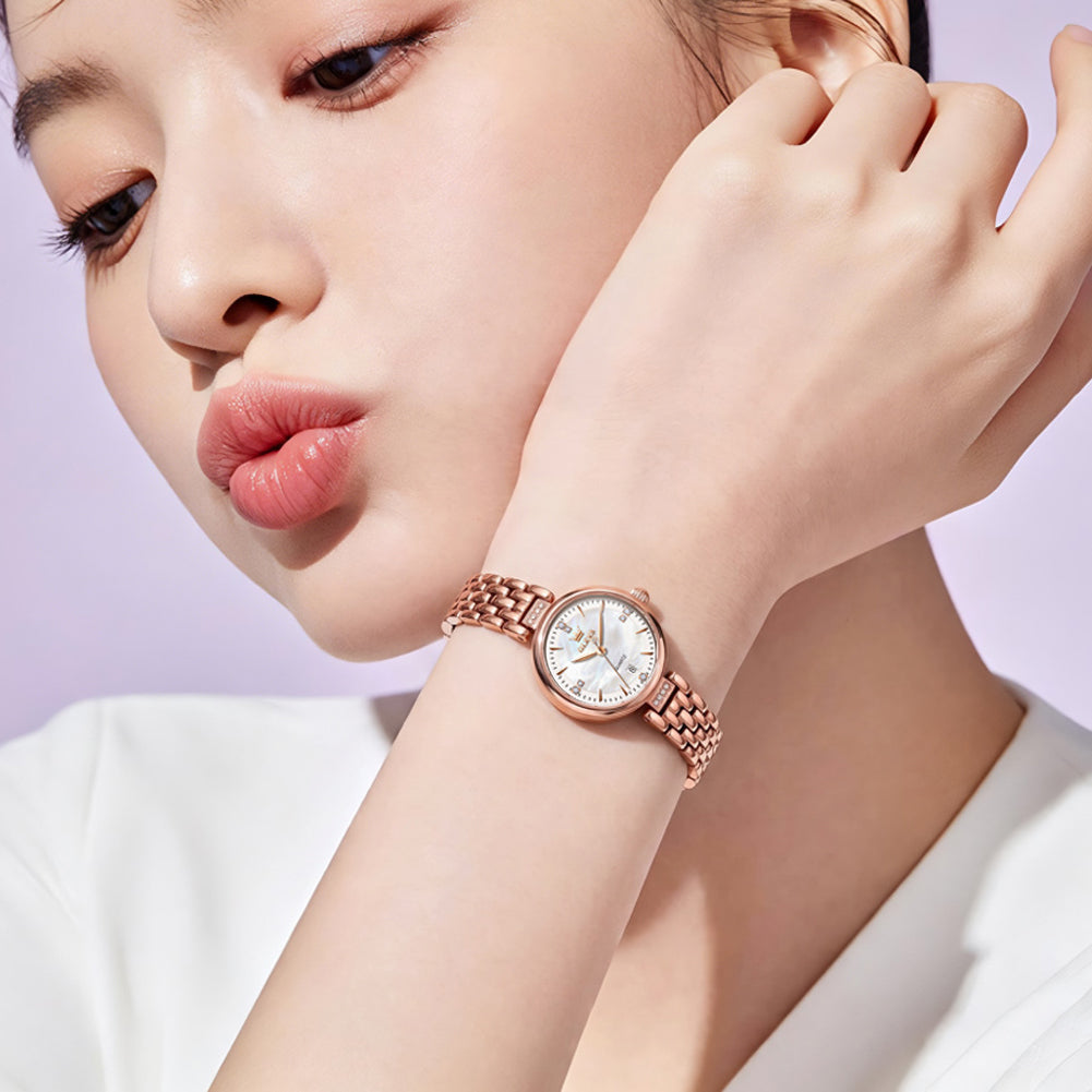 OLEVS 5710 Rose Gold White wrist styling