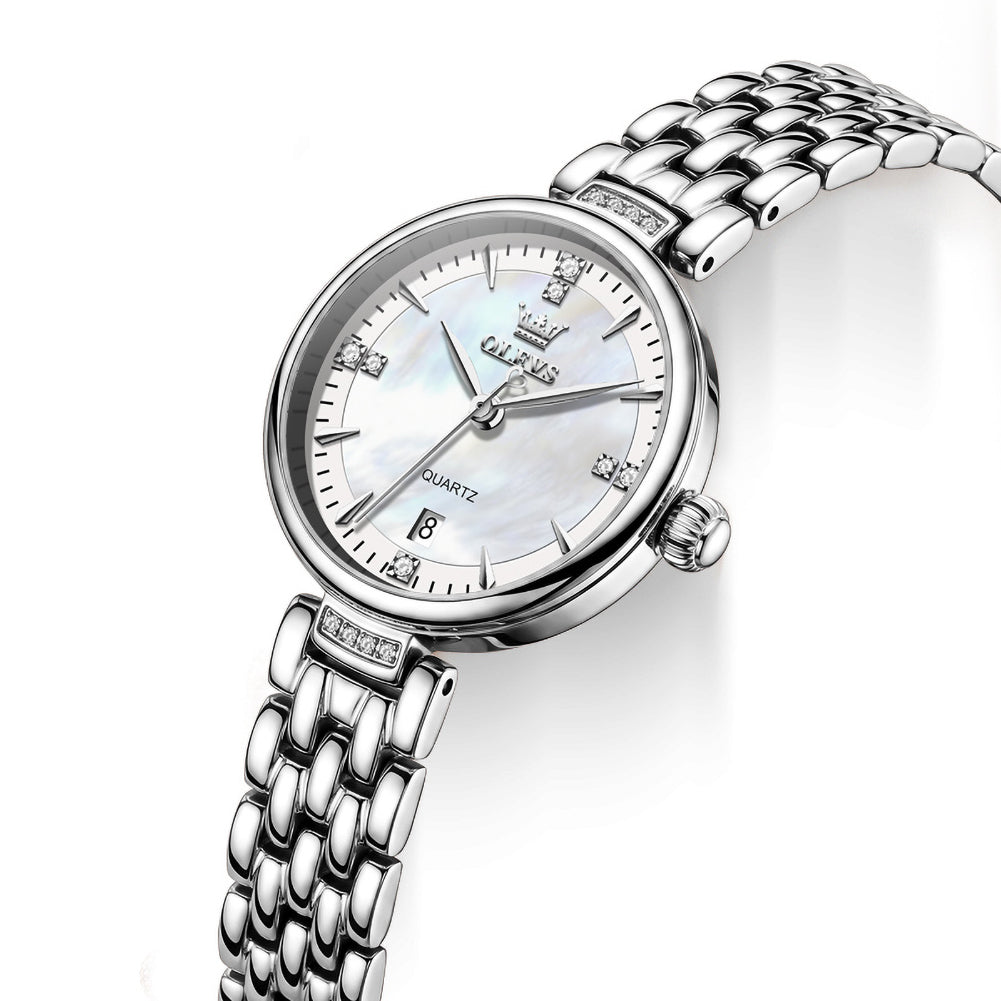 OLEVS 5710 silver dial and bracelet close-up