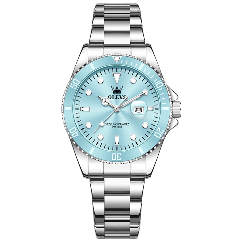 OLEVS 5885 Sporty Chic Luxury Dive Style Watch for Women - Mint Blue Watch | Olevs Watch Store