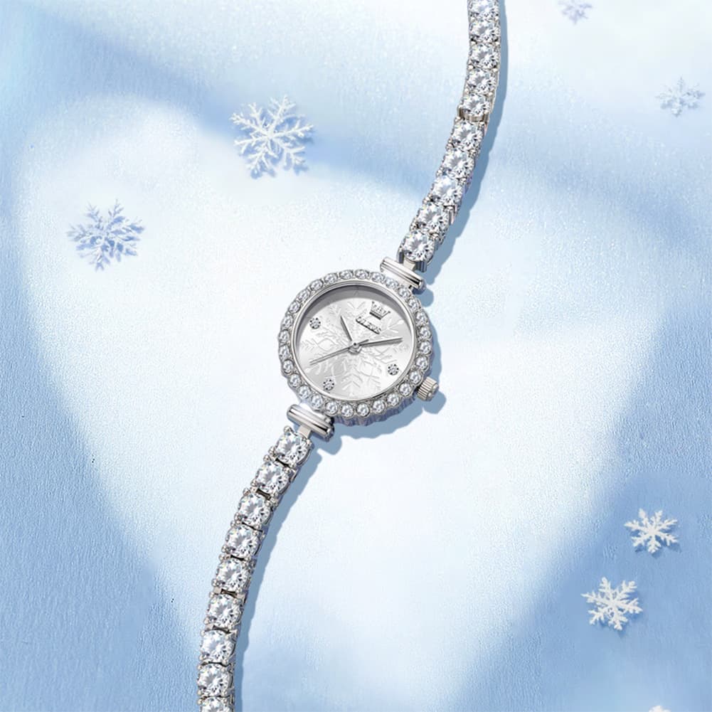 OLEVS 5889 Diamond Tennis Bracelet Watch Dainty 5mm Zircon Bezel Quartz Jewelry Timepiece for Women - Olevs Watch Store