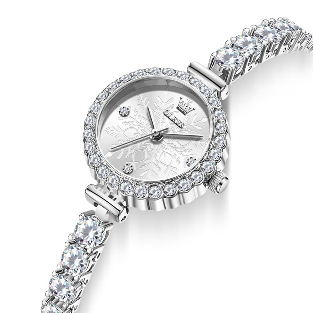 OLEVS 5889 Diamond Tennis Bracelet Watch Dainty 5mm Zircon Bezel Quartz Jewelry Timepiece for Women - Olevs Watch Store