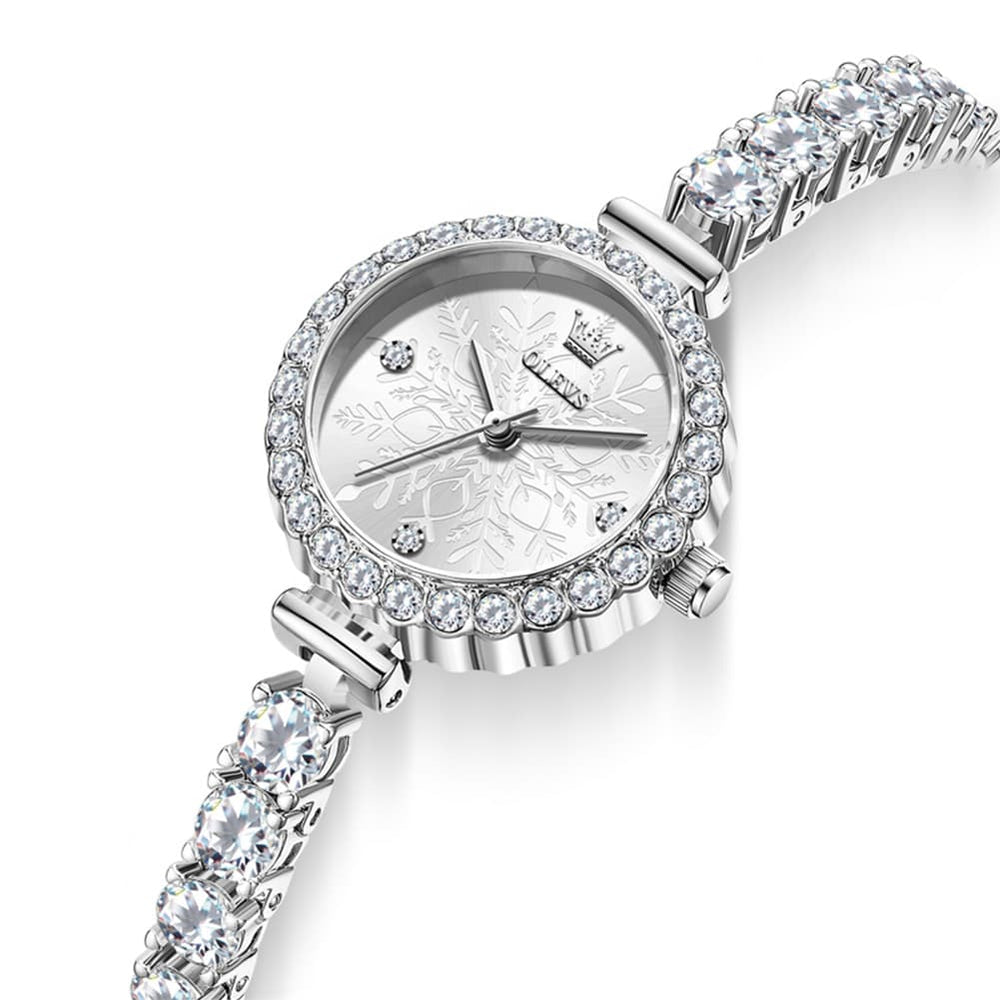 OLEVS 5889 Diamond Tennis Bracelet Watch Dainty 5mm Zircon Bezel Quartz Jewelry Timepiece for Women - Olevs Watch Store