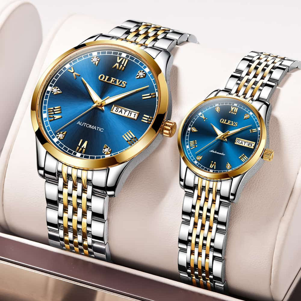 OLEVS 6602 Automatic Mechanical Couples Watch for Men Women - silver gray Watch | Olevs Watch Store