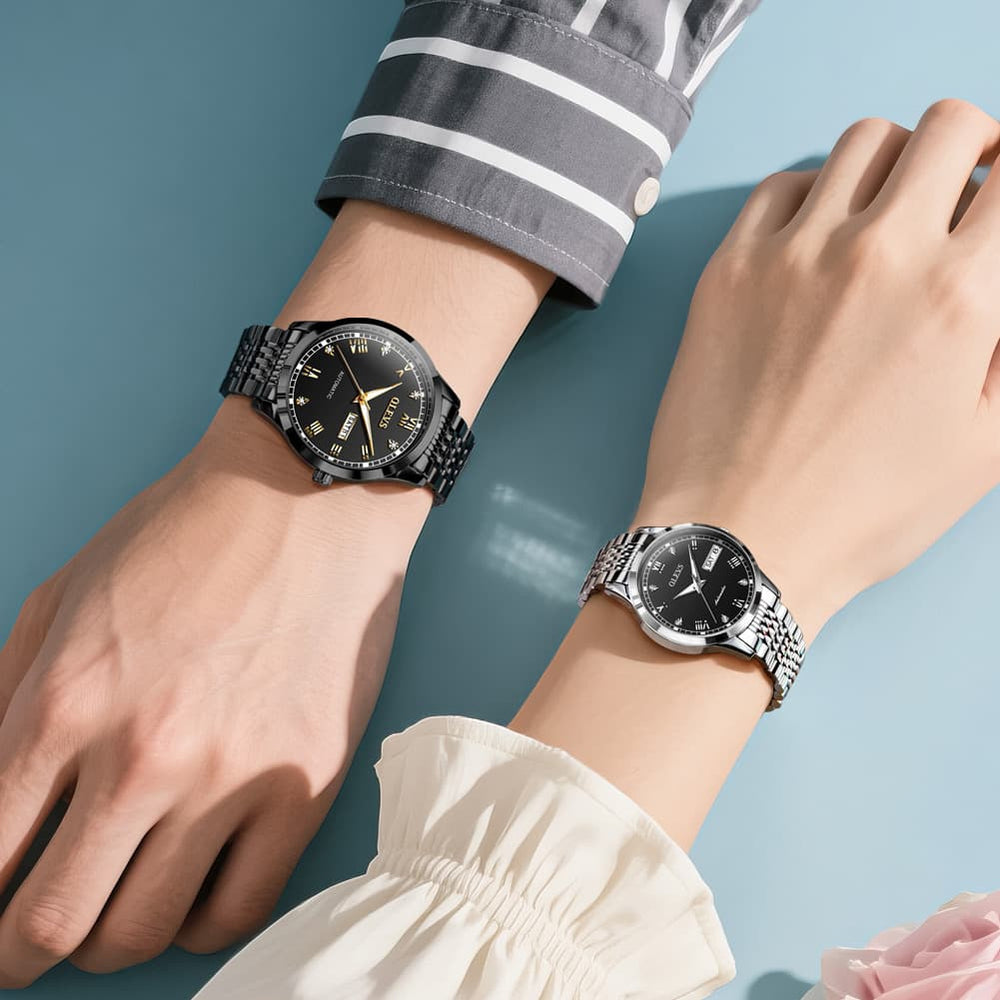 OLEVS 6602 Automatic Mechanical Couples Watch for Men Women - silver gray Watch | Olevs Watch Store