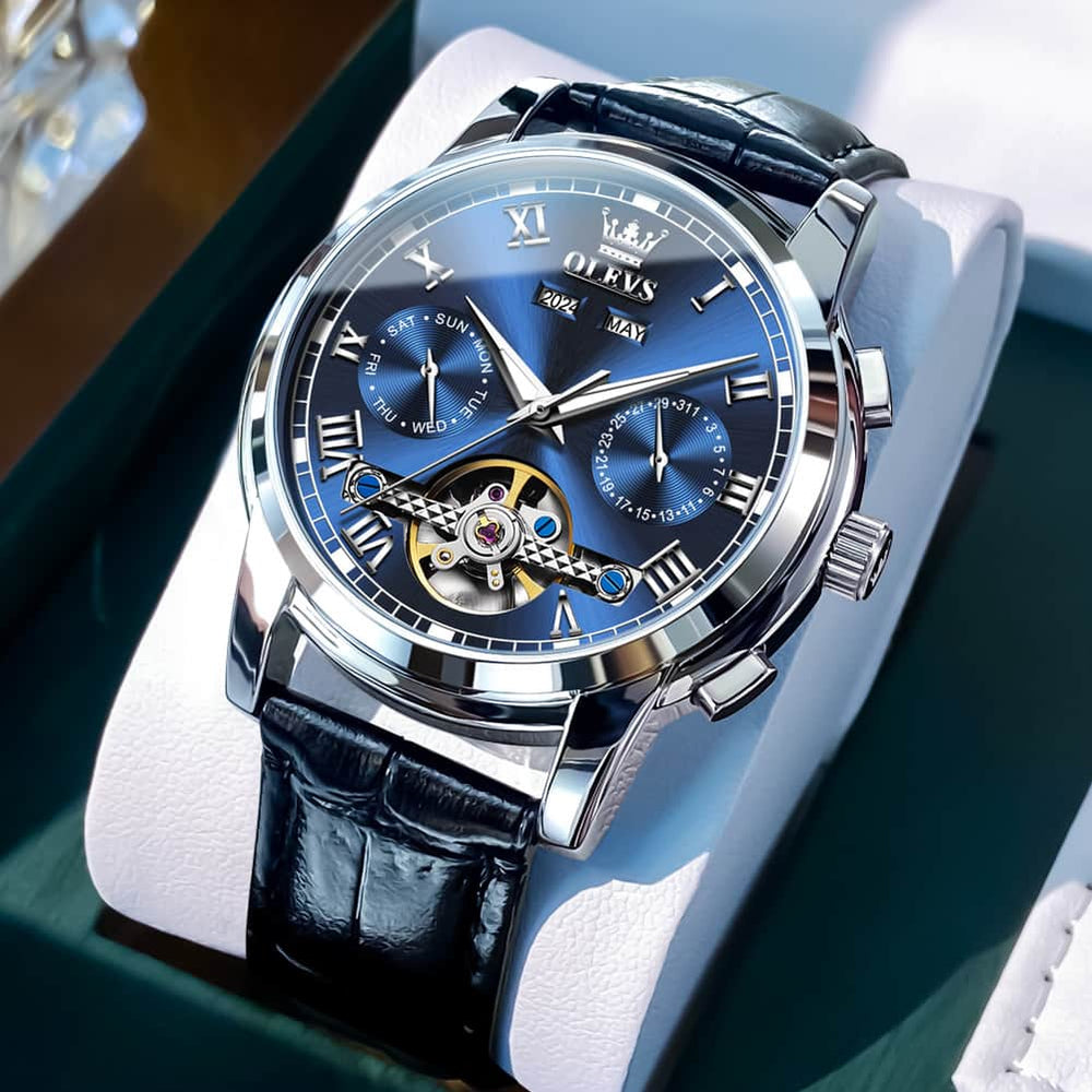 OLEVS 6607 Automatic Mechanical Tourbillon Design Watch for Men - Black Gold Watch | Olevs Watch Store