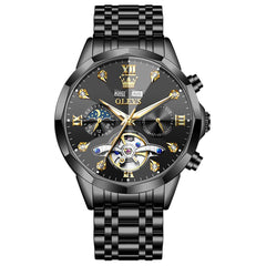 OLEVS 6621 3D Faceted Mirror Mechanical Watch for Men - All Black Watch | Olevs Watch Store