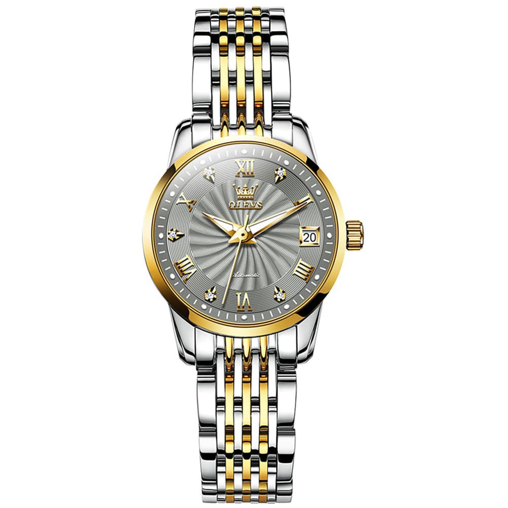 OLEVS 6630 Petite Sunburst Mechanical Watch for Women - All Gold Watch | Olevs Watch Store