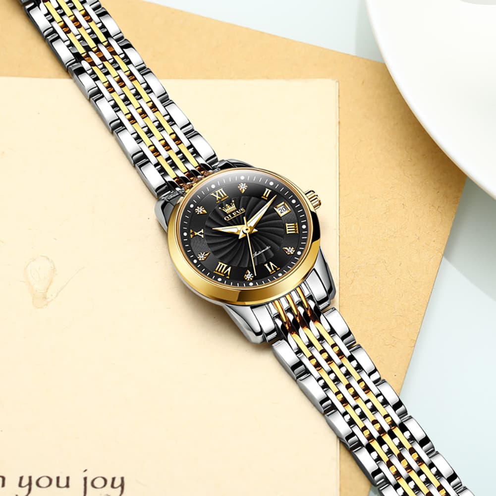 OLEVS 6630 Petite Sunburst Mechanical Watch for Women - All Gold Watch | Olevs Watch Store