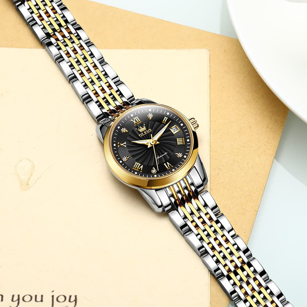 OLEVS 6630 Petite Sunburst Mechanical Watch for Women - All Gold Watch | Olevs Watch Store