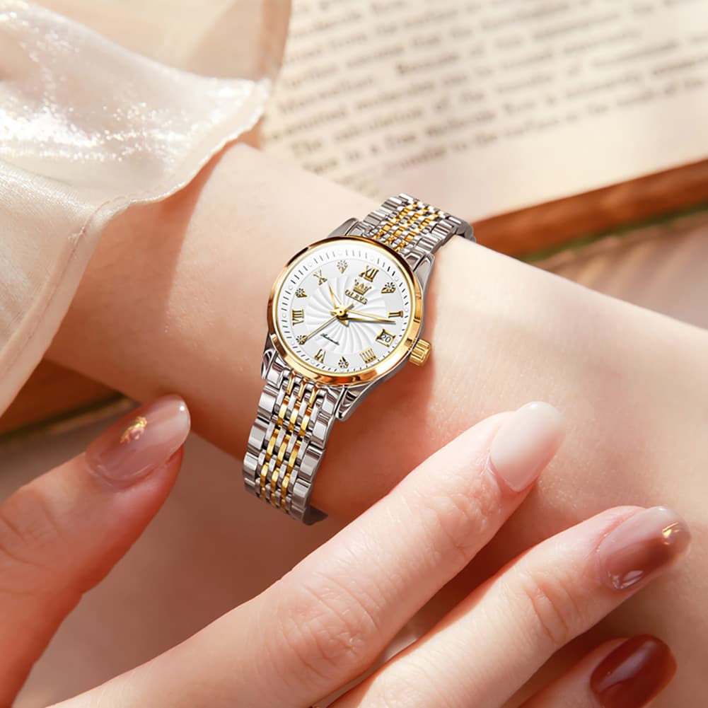 OLEVS 6630 Petite Sunburst Mechanical Watch for Women - All Gold Watch | Olevs Watch Store