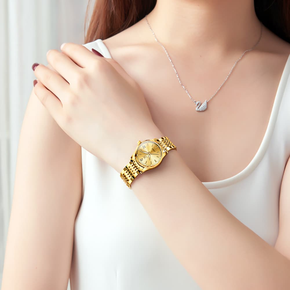 OLEVS 6635 Stainless Steel Automatic Mechanical Watch for Women - All Gold Watch | Olevs Watch Store