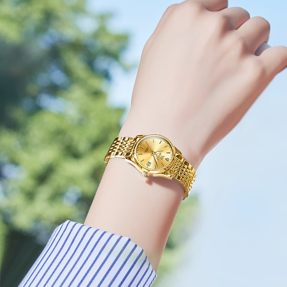 OLEVS 6635 Stainless Steel Automatic Mechanical Watch for Women - All Gold Watch | Olevs Watch Store