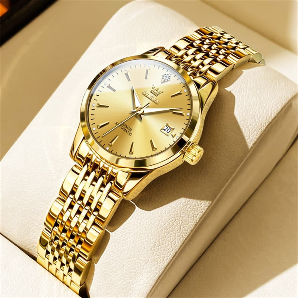 OLEVS 6635 Stainless Steel Automatic Mechanical Watch for Women - All Gold Watch | Olevs Watch Store