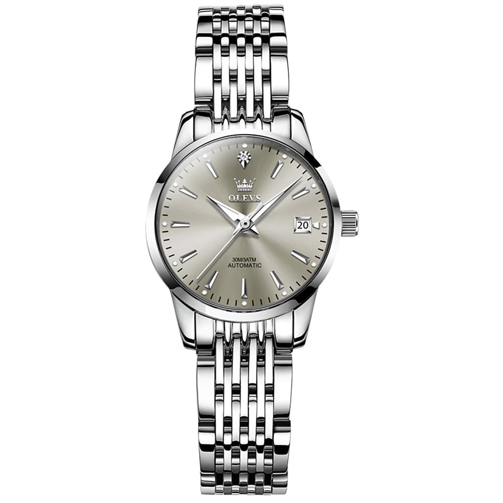 OLEVS 6635 Stainless Steel Automatic Mechanical Watch for Women - Silver Grey Watch | Olevs Watch Store