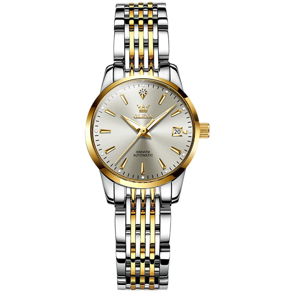 OLEVS 6635 Stainless Steel Automatic Mechanical Watch for Women - Two-Tone Grey Watch | Olevs Watch Store