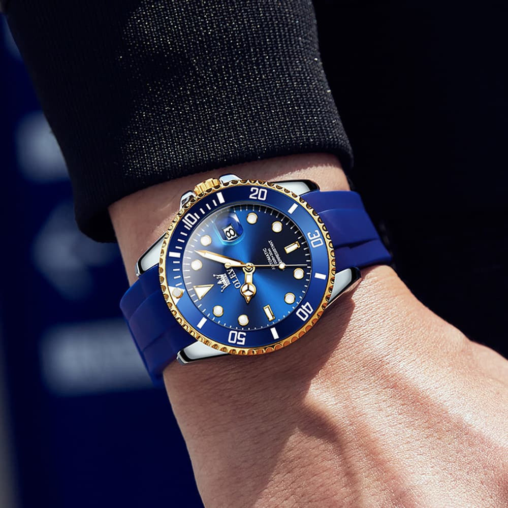 OLEVS 6650 Silicone Automatic Mechanical Dive Watch for Men - black gold Watch | Olevs Watch Store