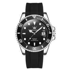 OLEVS 6650 Silicone Automatic Mechanical Dive Watch for Men - Black Silver Watch | Olevs Watch Store