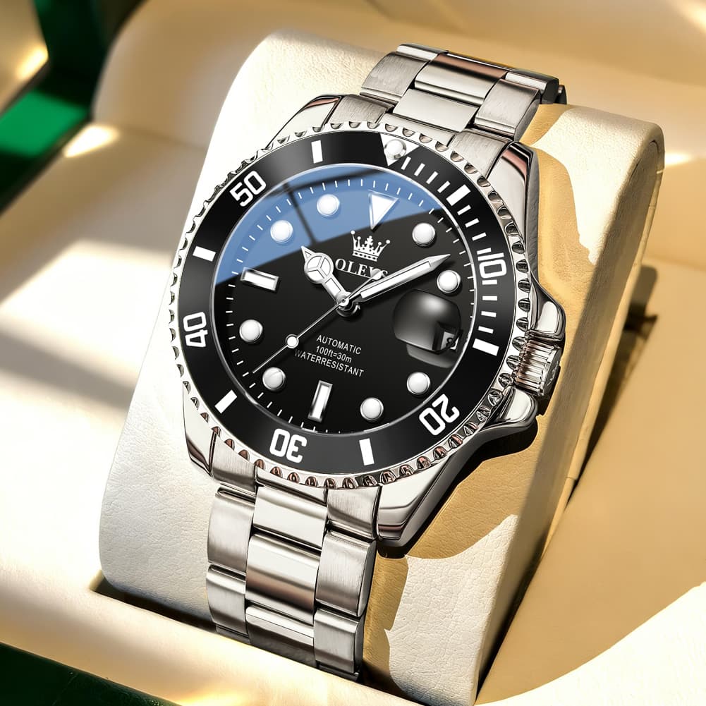 OLEVS 6650 Stainless Steel Mechanical Dive Watch for Men - Gold Black Watch | Olevs Watch Store