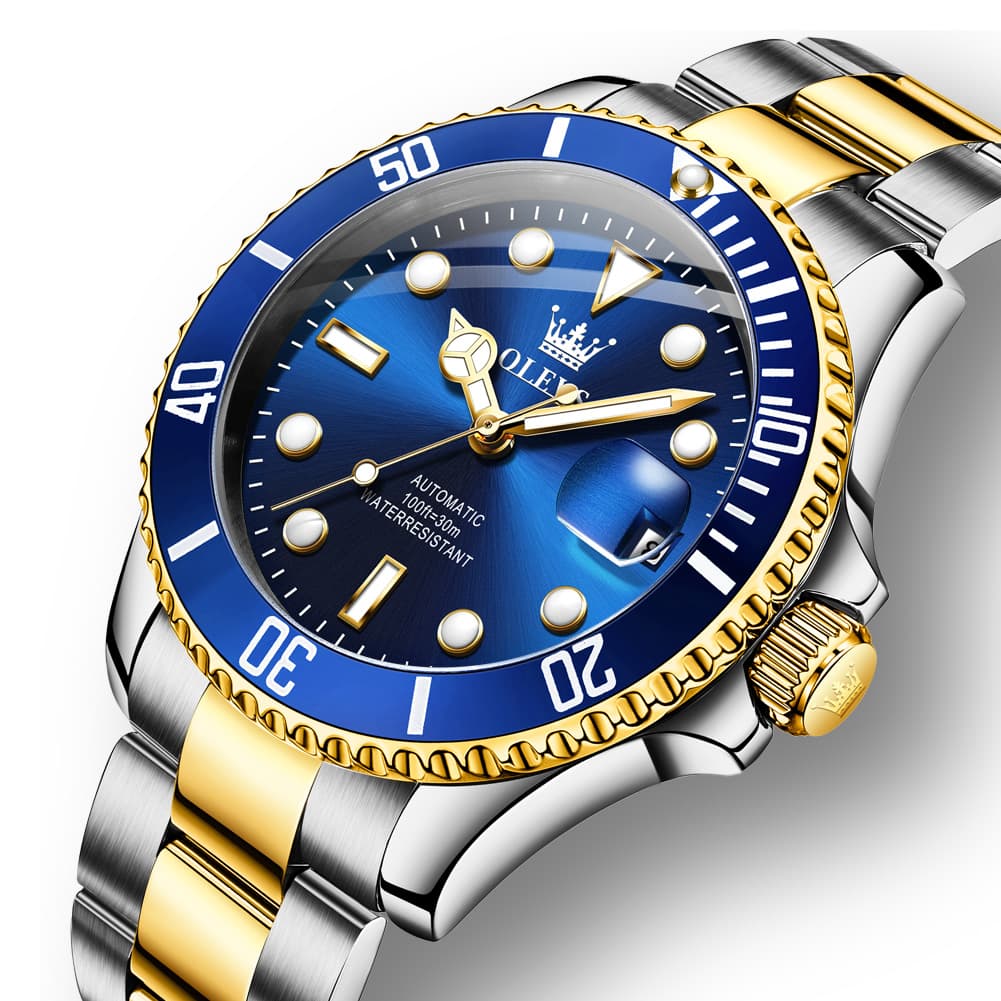 OLEVS 6650 Stainless Steel Mechanical Dive Watch for Men - Gold Black Watch | Olevs Watch Store