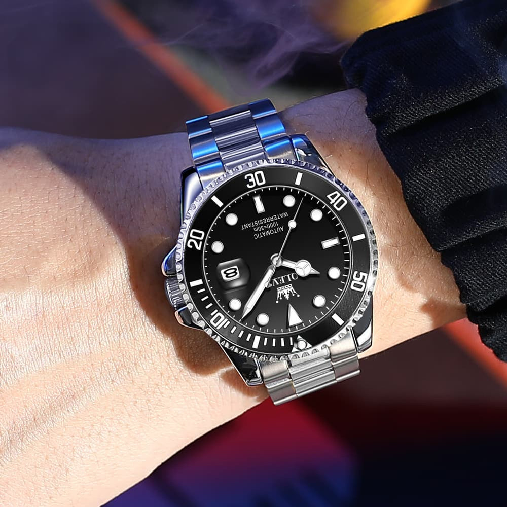 OLEVS 6650 Stainless Steel Mechanical Dive Watch for Men - Gold Black Watch | Olevs Watch Store