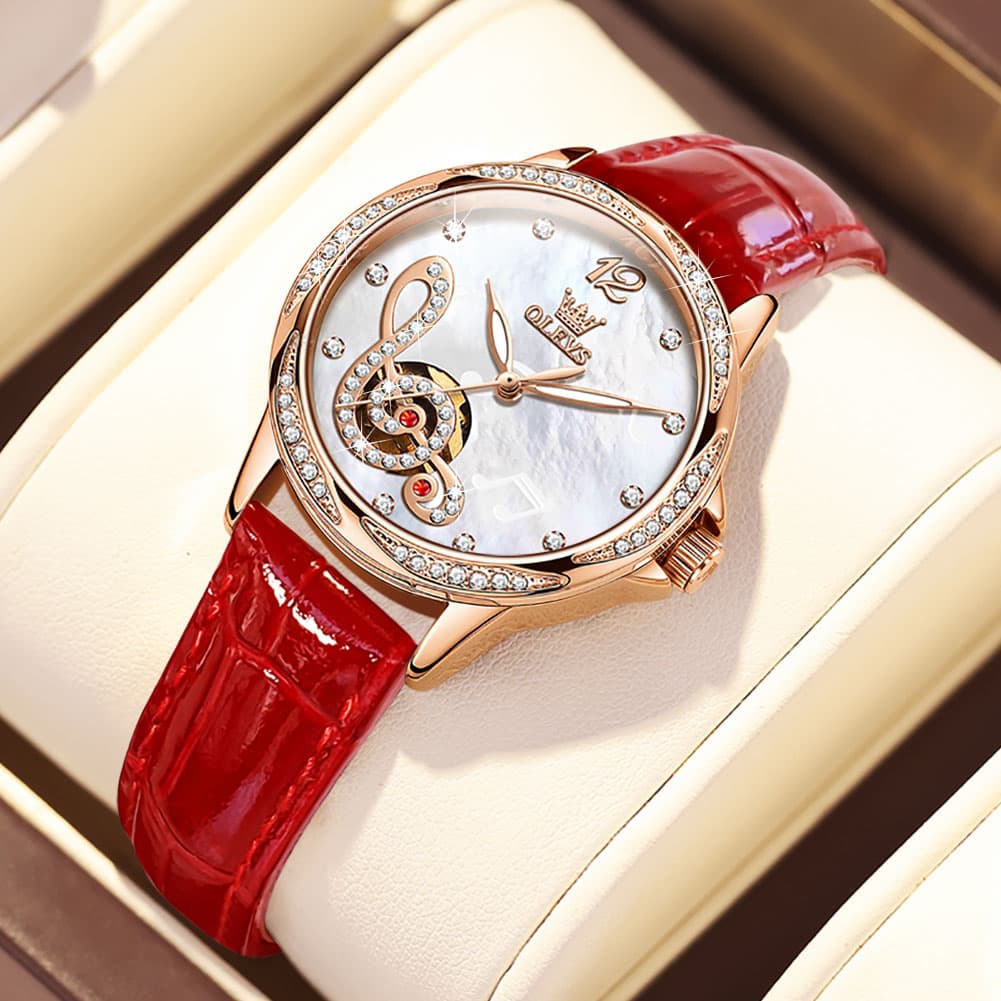 OLEVS 6656 Ceramic Mechanical Musical Note Watch for Women - Ceramic White Watch | Olevs Watch Store