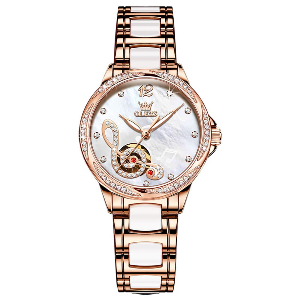 OLEVS 6656 Ceramic Mechanical Musical Note Watch for Women - Ceramic White Watch | Olevs Watch Store