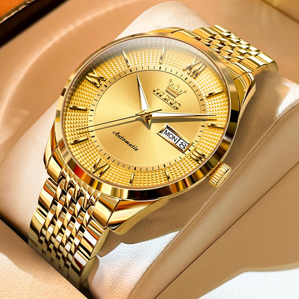 OLEVS 6657 Stainless Steel Automatic Mechanical Watch for Men - All Gold Watch | Olevs Watch Store