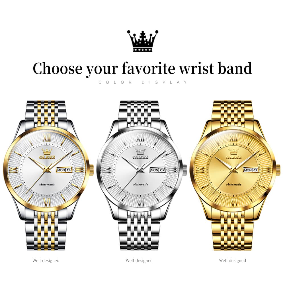 OLEVS 6657 Stainless Steel Automatic Mechanical Watch for Men - All Gold Watch | Olevs Watch Store