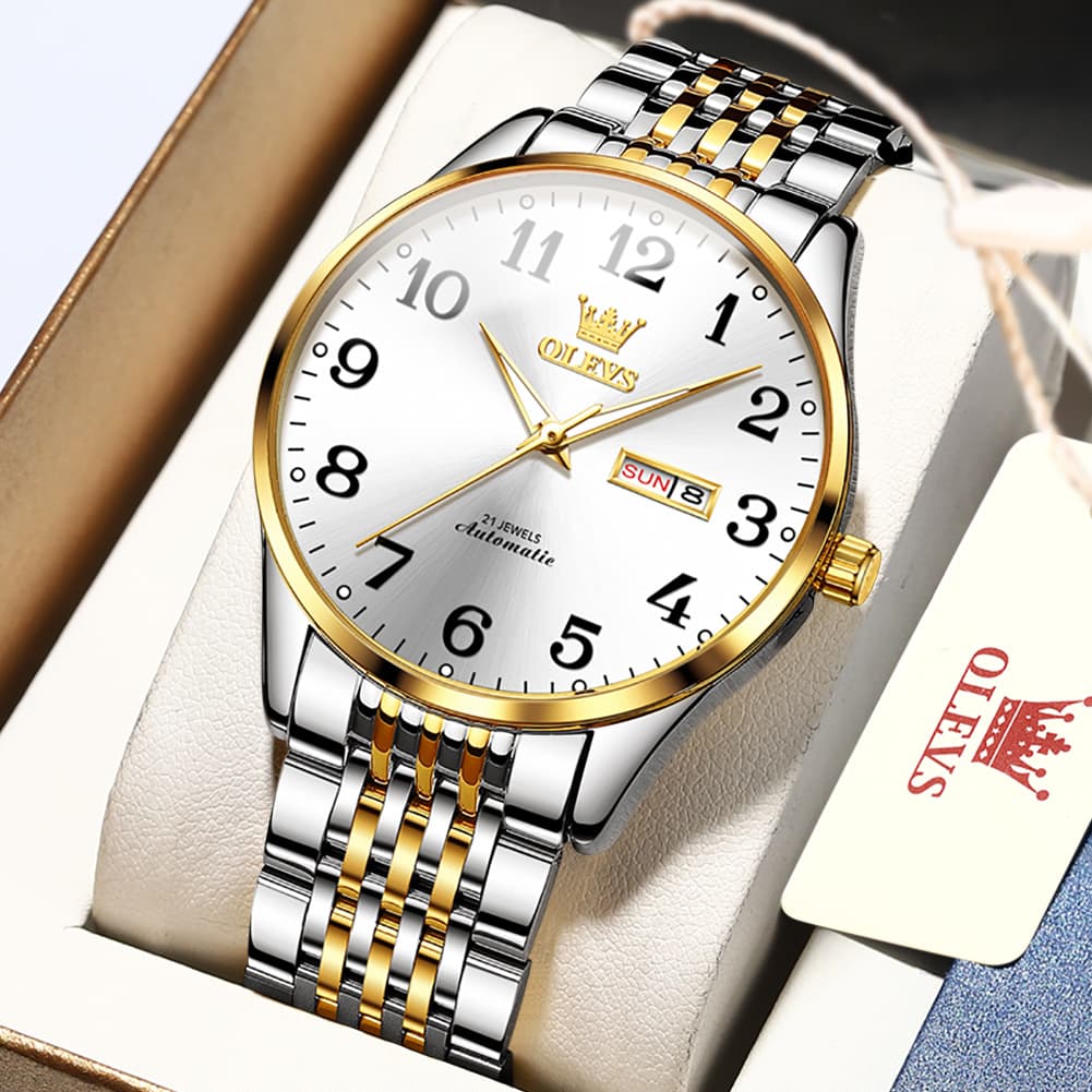 OLEVS 6666 Stainless Steel Mechanical Big Numeral Watch for Men - All Gold Watch | Olevs Watch Store