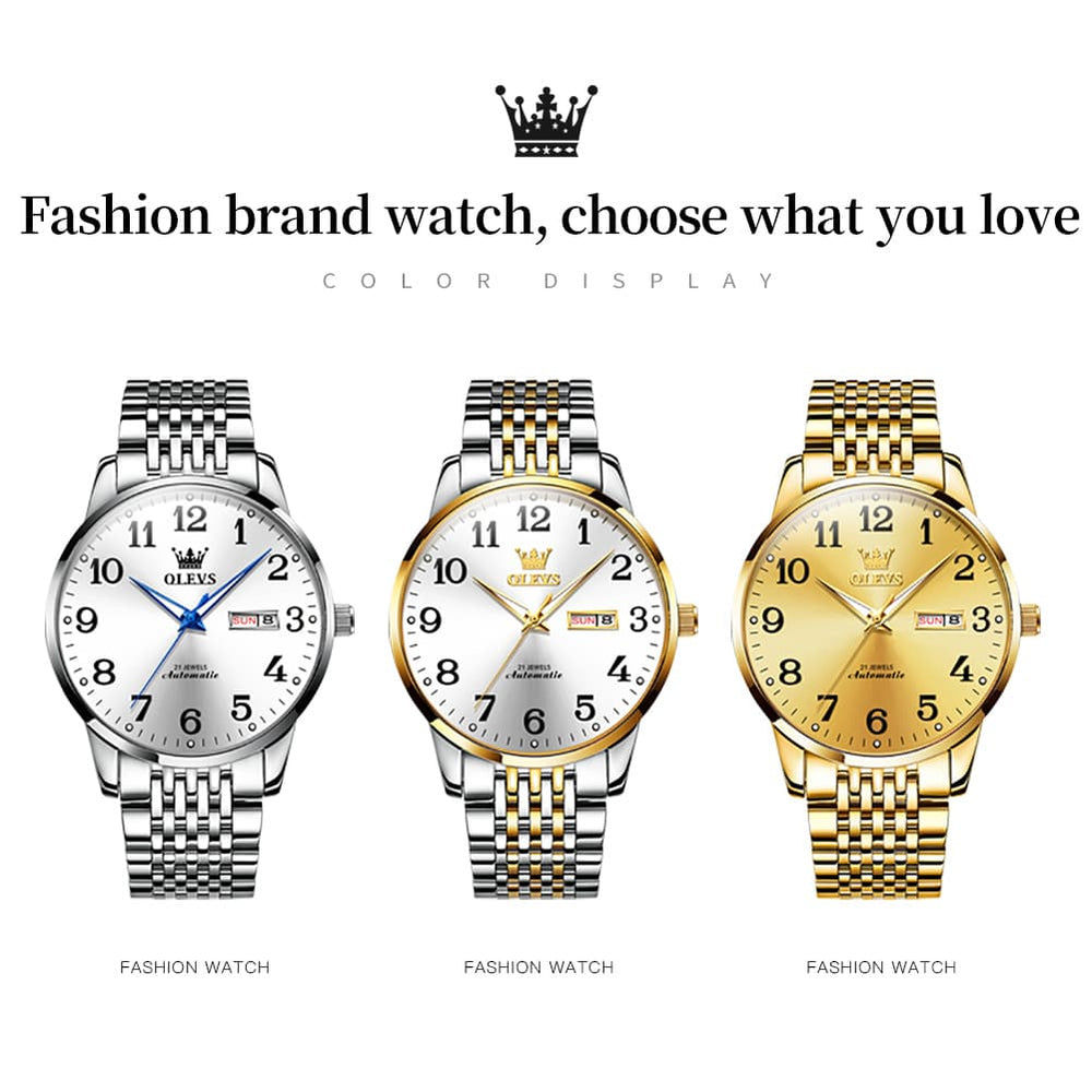 OLEVS 6666 Stainless Steel Mechanical Big Numeral Watch for Men - All Gold Watch | Olevs Watch Store