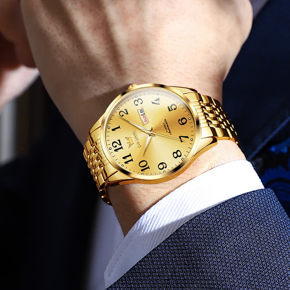 OLEVS 6666 Stainless Steel Mechanical Big Numeral Watch for Men - All Gold Watch | Olevs Watch Store