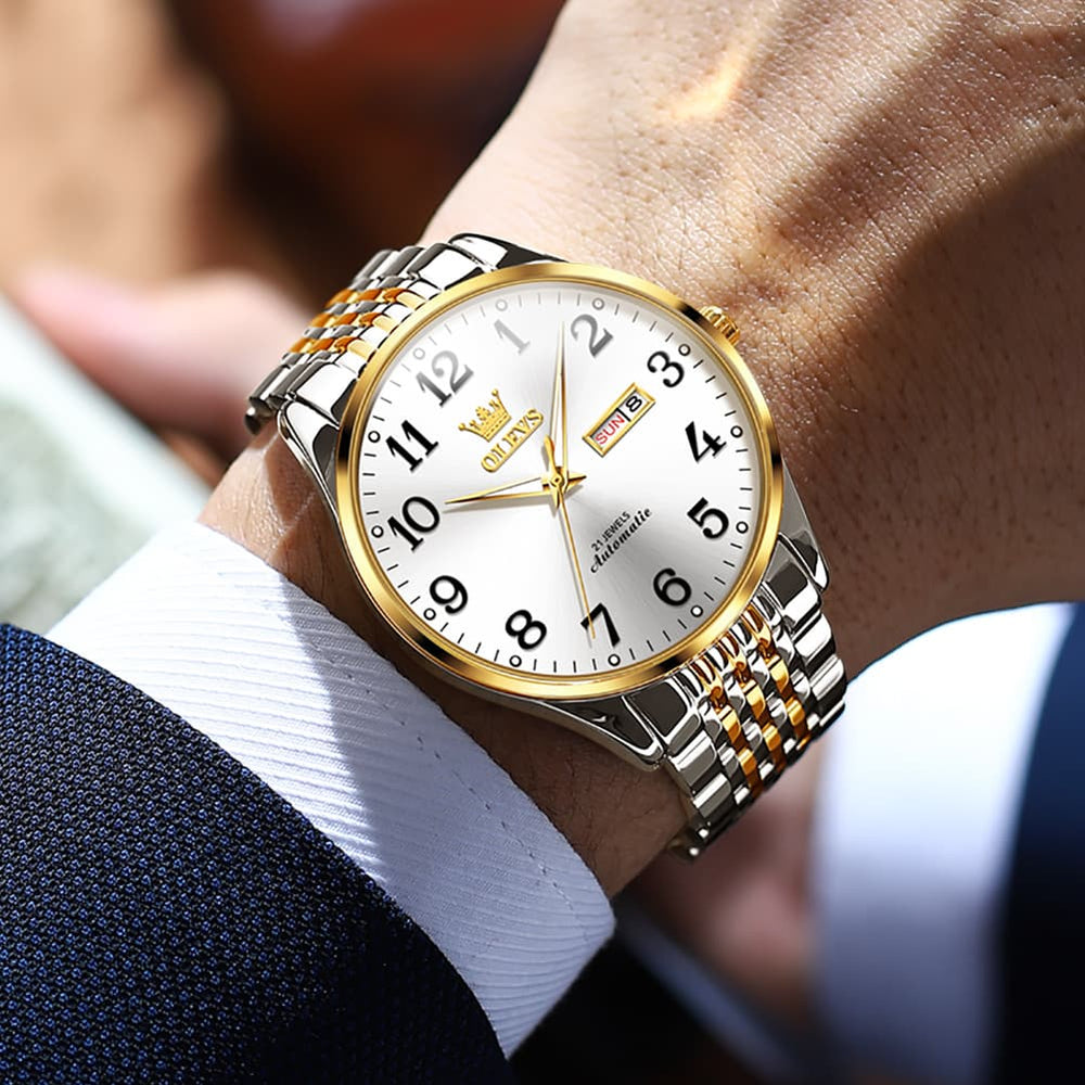 OLEVS 6666 Stainless Steel Mechanical Big Numeral Watch for Men - All Gold Watch | Olevs Watch Store