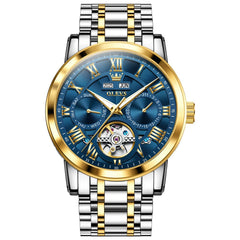 OLEVS 6668 Stainless Steel Mechanical Multifunction Watch for Men - Steel Two-Tone Blue Watch | Olevs Watch Store