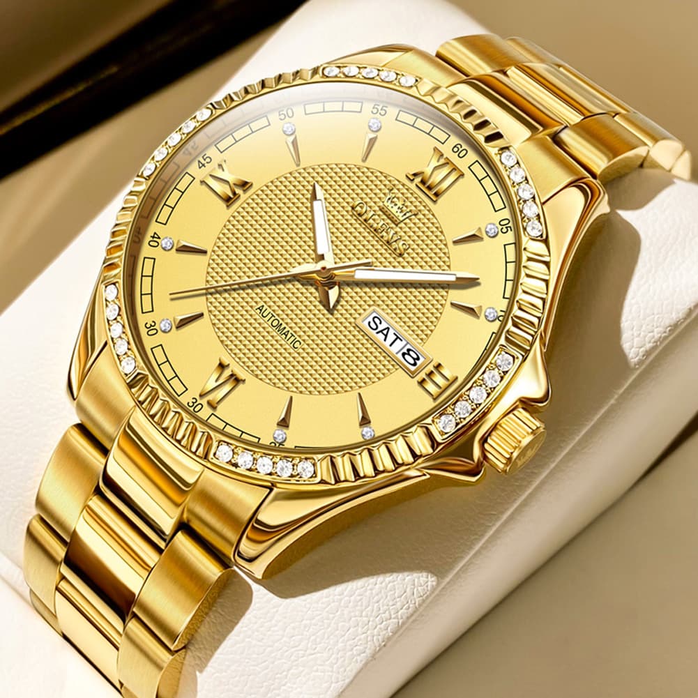 OLEVS 6676 Diamond Bezel Automatic Steel Watch for Men - Two Tone Watch | Olevs Watch Store