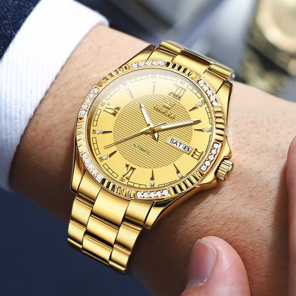 OLEVS 6676 Diamond Bezel Automatic Steel Watch for Men - Two Tone Watch | Olevs Watch Store