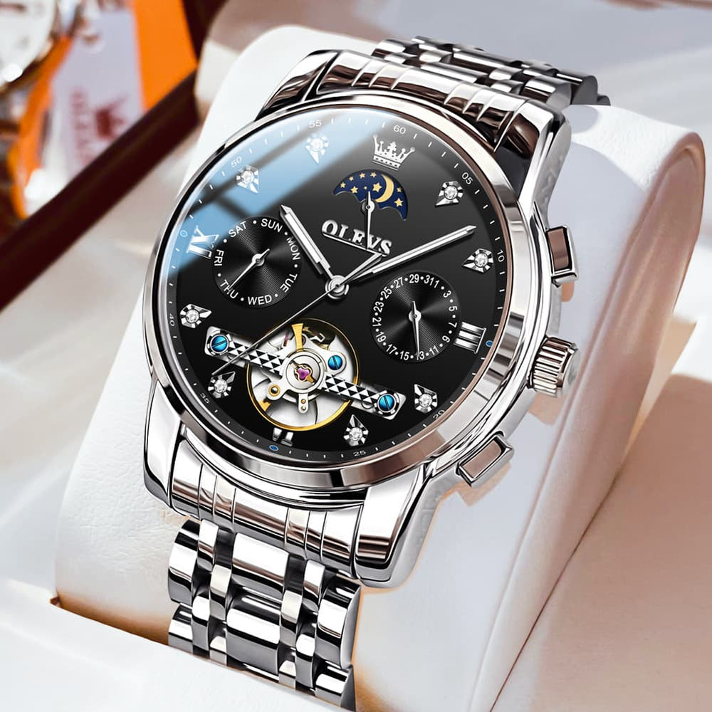 OLEVS 6678 Mechanical Moon Phase Automatic Watch for Men - All Gold Watch | Olevs Watch Store